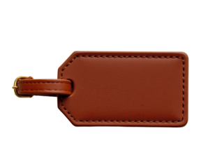 Brown Leather Tag with Stitching, Ideal for Luggage and Personal Use