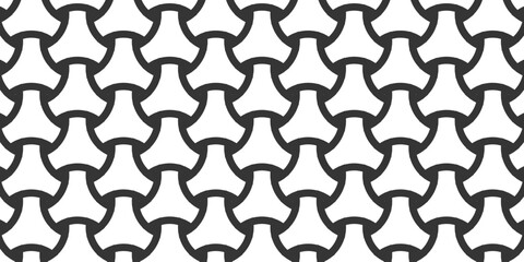 Seamless black and white geometric pattern with interlocking curved shapes creating a modern abstract design.
