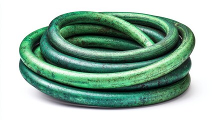 a roll of large green garden hoses