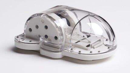 Fototapeta premium an encapsulated transparent appliance, which appears to be a kitchen gadget, is displayed against a white background