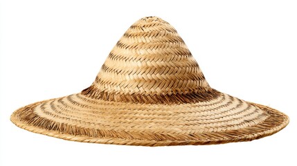 a distinctive straw hat with a cone shaped crown