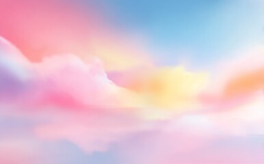 Pastel-hued abstract image with blended blues, pinks, oranges, and yellows, reminiscent of clouds