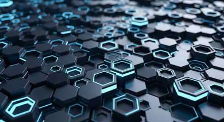 Obraz premium Futuristic Hexagonal Network Abstract Digital Background Glowing Blue Light
