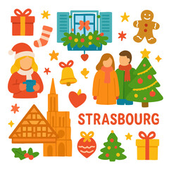 Obraz premium Flat Design Christmas in Strasbourg Icon Set