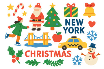 Flat Design Christmas in New York Icon Set