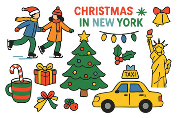 Flat Design Christmas in New York Icon Set