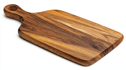 Fototapeta premium a wooden cutting board with visible wood grain, presented against a white background