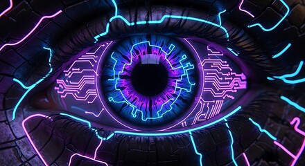 Cybernetic Eye, Futuristic Vision, Digital Technology, Advanced Innovation, Intense Focus.