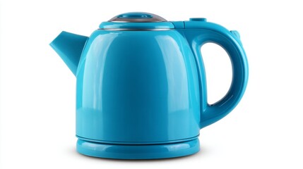 a blue teapot is prominently displayed against a white background