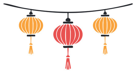 String of festive party paper lanterns celebration decorations for Asian or Chinese lunar new year