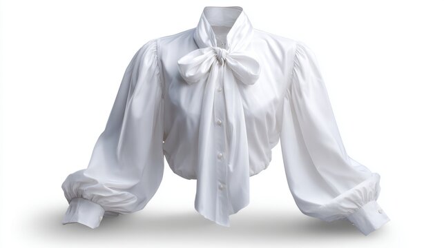 an old fashioned white shirt with ruffled cuffs and a bow tie, displayed against a plain background to highlight its details