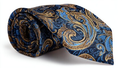 Obraz premium a blue paisley pattern tie accompanied by a matching scarf or pocket square