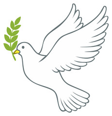 Obraz premium White dove of peace flying with a green olive branch illustration