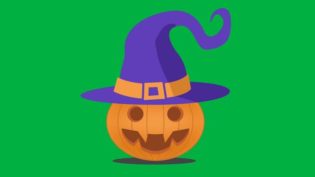 halloween pumpkin with witch hat green screen chorma key 