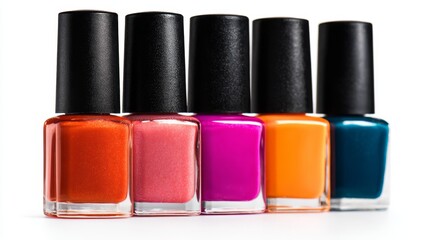 Obraz premium a collection of nail polish bottles with various vibrant colors, arranged in two rows against a white background