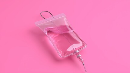 transparent iv bag with clear liquid on vibrant pink background medical concept