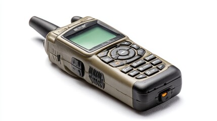 a modern two way radio, designed for professional use, with an ergonomic design featuring a large antenna, buttons on the front panel, a display screen, and a keypad area