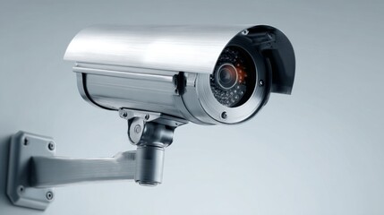 a security camera with a visible lens on one side and a black sensor array on the other. it's attached to a bracket that seems to be part of an electronic device or surveillance system
