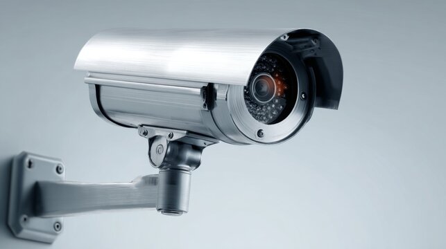 a security camera with a visible lens on one side and a black sensor array on the other. it's attached to a bracket that seems to be part of an electronic device or surveillance system