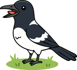 Cute Magpie Bird - Endemic Wildlife of Australia | Flat Vector Illustration