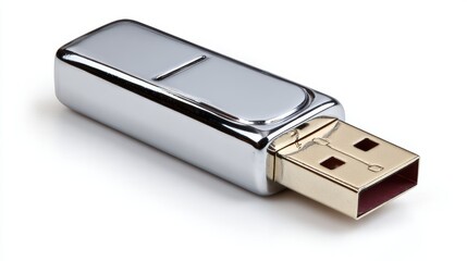 a usb flash drive with a design that resembles a small, metallic usb cable plugged into it. this gives an illusion of connectivity or data transfer between the device and the user