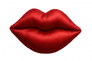 Red satin fabric lips pillow, symbolizing passion, love, and romantic gestures for valentine's day. Transparent background