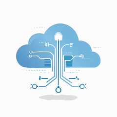 Digital cloud computing network connectivity, technology concept illustration
