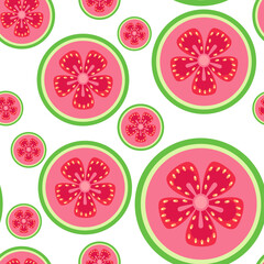 Red guava slices seamless tropical pattern vector illustration 
