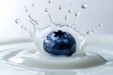 Fresh blueberry splashing into creamy milk creates a dynamic, vibrant burst of flavor and visual appeal for healthy food promotions and wellness campaigns