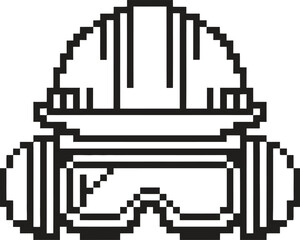 Pixel art illustration of a construction worker s helmet and safety goggles