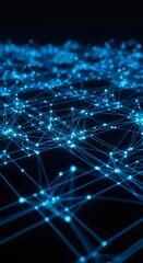 Blue glowing network connection abstract lines and dots. Global system connection. Internet technology and digital data protection concept.