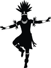 Silhouette of native american dancer with feathered headdress performing traditional ritual dance isolated on white vector