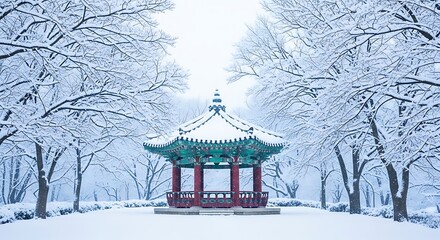 Pavilion in Winter Landscape