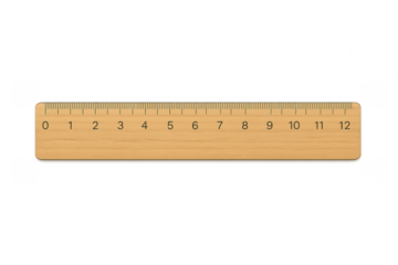 Wooden ruler measuring length with numbers on transparent background