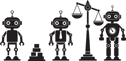 Silhouette icon set of self repairing robots. Flat black vector design