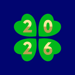 Four leaf clover design featuring the numbers 2026 on a blue background