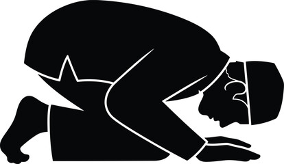 Silhouette islamic man praying bowing down prostration submission devout worship spiritual prayer ritual vector © SAIF820