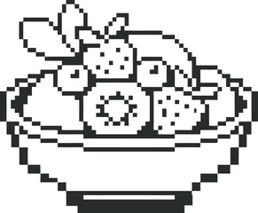 Obraz premium Pixel art bowl of fruit with strawberries and kiwi slices