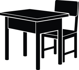 Classic wooden school desk and chair silhouette isolated study furniture vector