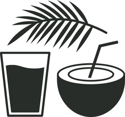 Tropical coconut drink and palm leaf icon
