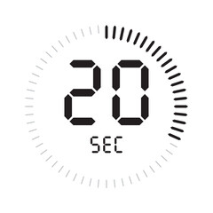 Digital 20 seconds countdown timer icon with circular progress bar