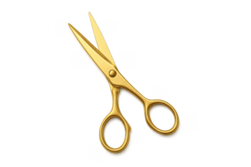 Golden metal scissors cutting tool, transparent background