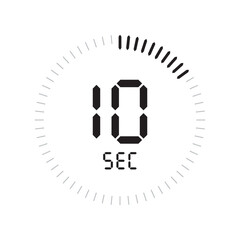 Digital 10 seconds countdown timer icon with circular progress bar