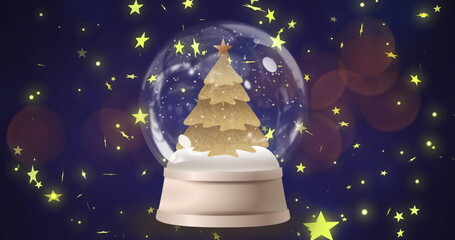 Fototapeta premium Image of snow globe over stars falling
