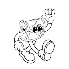 Retro character design from treasure box greets outline