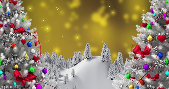 Image of christmas trees over yellow spots