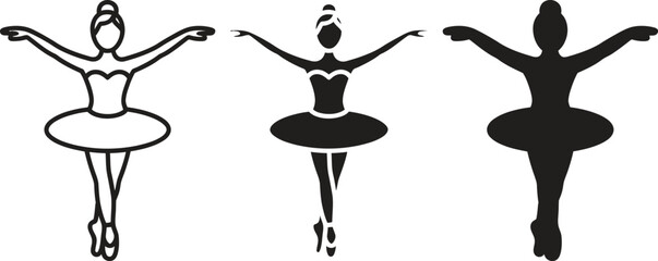 Three stylized ballerinas in silhouette and outline performing a dance pose © MUZIHID CREATION