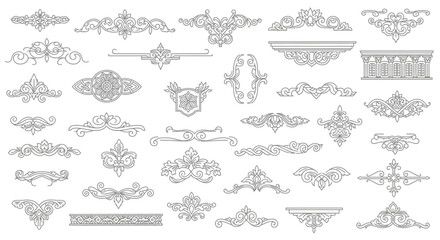 Collection of Decorative Floral Elements and Ornament Designs for Vintage and Classic Heritage Style Graphics and Illustrations