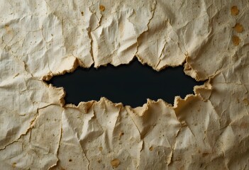 Torn fabric revealing black surface underneath