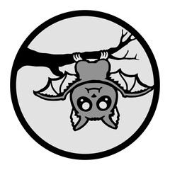 Bat Hanging Upside Down Moon Branch Halloween Cute
